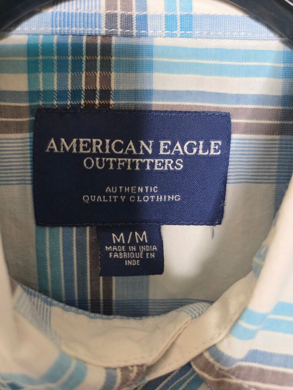 American Eagle Outfitters Mens Western Plaid Shirt Blue & White M Cotton Snap - Picture 3 of 7